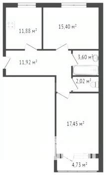 2-к квартира, вторичка, 62м2, 2/3 этаж