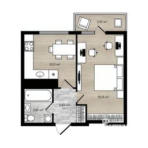1-к квартира, вторичка, 33м2, 15/18 этаж