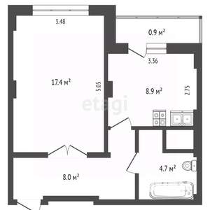 1-к квартира, вторичка, 39м2, 3/10 этаж