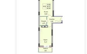 1-к квартира, вторичка, 42м2, 4/16 этаж