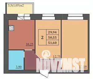 2-к квартира, строящийся дом, 52м2, 8/9 этаж