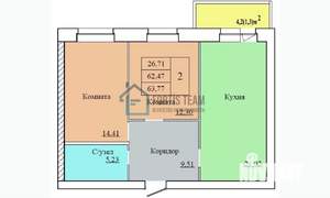 2-к квартира, вторичка, 64м2, 5/12 этаж