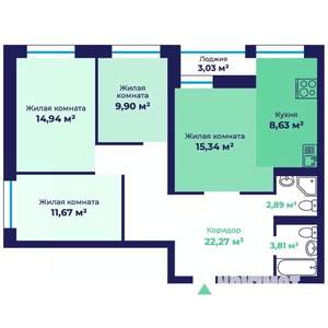 3-к квартира, строящийся дом, 93м2, 1/17 этаж