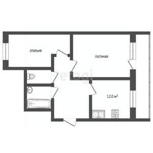 2-к квартира, вторичка, 52м2, 2/5 этаж