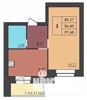 1-к квартира, строящийся дом, 38м2, 1/9 этаж