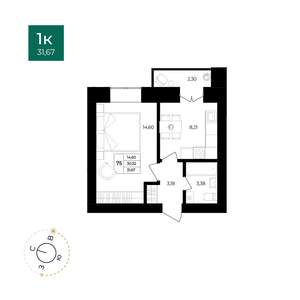 1-к квартира, вторичка, 32м2, 5/9 этаж