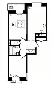 2-к квартира, вторичка, 59м2, 12/12 этаж
