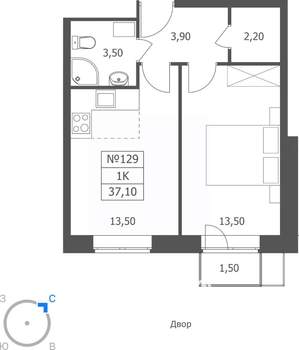 1-к квартира, вторичка, 37м2, 2/11 этаж