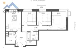 3-к квартира, вторичка, 77м2, 2/10 этаж