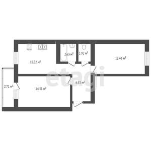 2-к квартира, вторичка, 49м2, 1/12 этаж