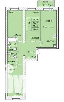 3-к квартира, вторичка, 94м2, 2/8 этаж