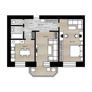 2-к квартира, вторичка, 58м2, 7/10 этаж