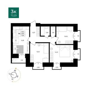 3-к квартира, вторичка, 72м2, 8/9 этаж