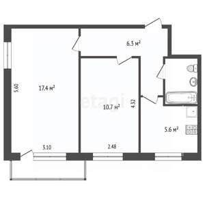 2-к квартира, вторичка, 43м2, 4/5 этаж