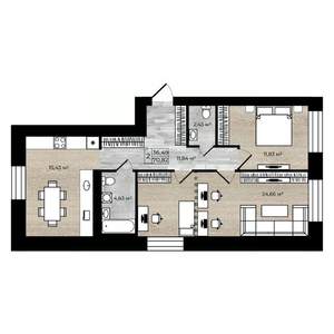 2-к квартира, строящийся дом, 71м2, 1/9 этаж