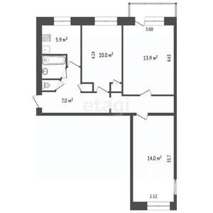 3-к квартира, вторичка, 59м2, 5/5 этаж