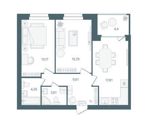 2-к квартира, вторичка, 69м2, 6/16 этаж