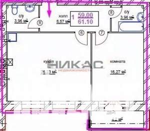 2-к квартира, вторичка, 61м2, 3/6 этаж