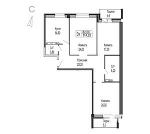 3-к квартира, строящийся дом, 114м2, 3/8 этаж